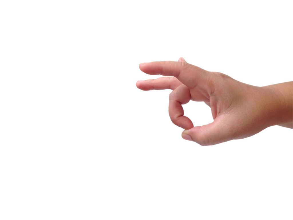 Child’s right hand in a finger flicking pose
